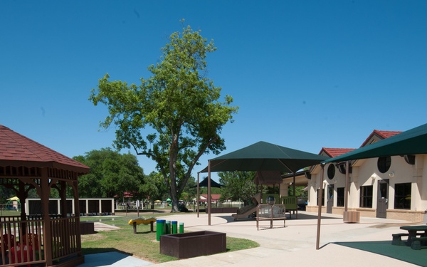 Ongoing construction on outdoor play area for the Child Development Center, Bldg 22.
