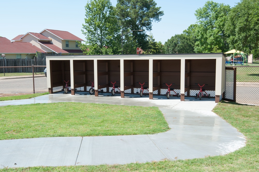 Ongoing construction on outdoor play area for the Child Development Center, Bldg 22.