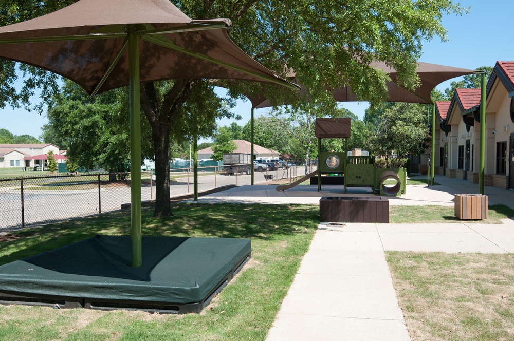 Ongoing construction on outdoor play area for the Child Development Center, Bldg 22.
