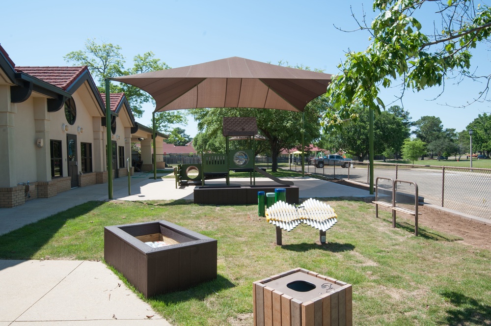 Ongoing construction on outdoor play area for the Child Development Center, Bldg 22.