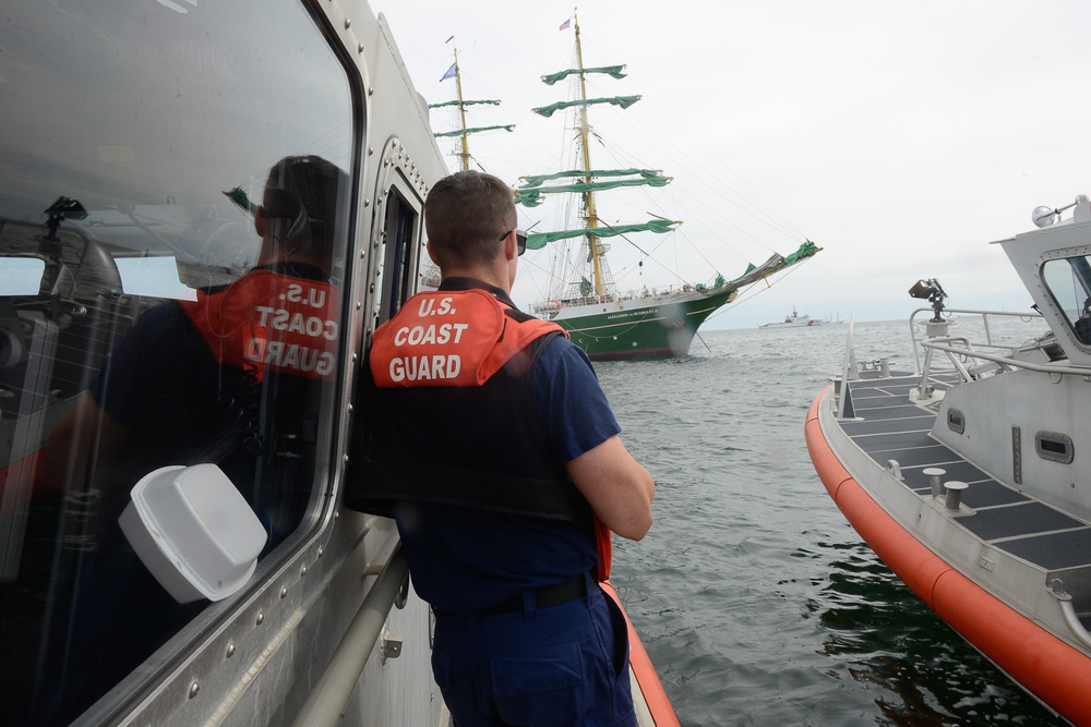 U.S. Coast Guard and Customs and Border Patrol perform joint boardings for Sail Boston 2017
