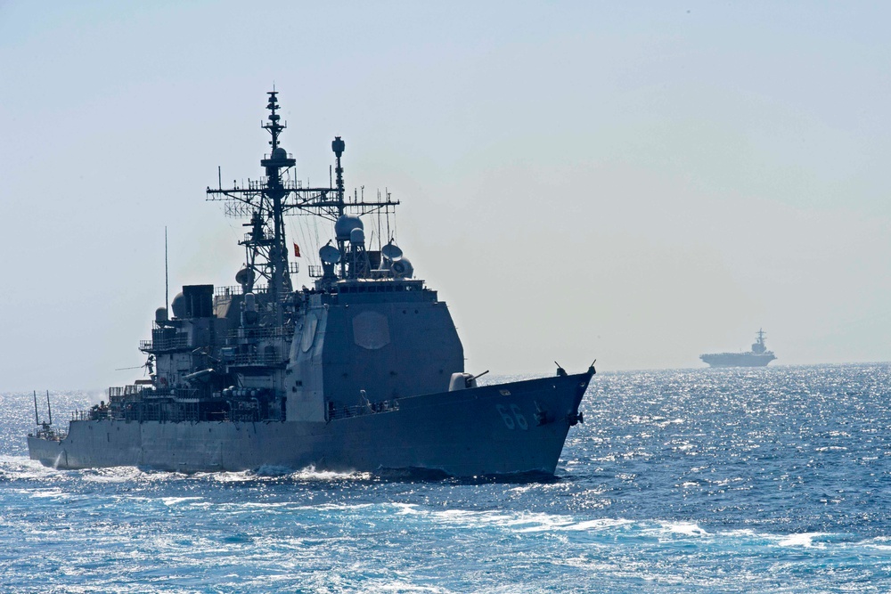 Truxtun, part of the George H.W. Bush Carrier Strike Group, is conducting naval operations in the U.S. 6th Fleet area operations in support of U.S. national security interests in Europe and Africa.