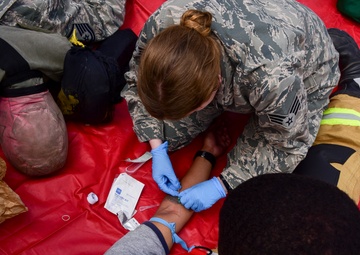 Medical personnel support bomber mission