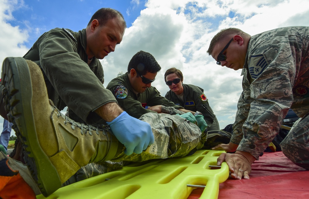 Medical personnel support bomber mission
