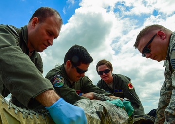 Medical personnel support bomber mission