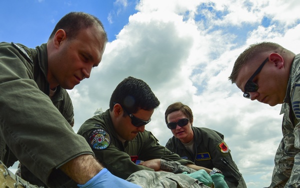 Medical personnel support bomber mission