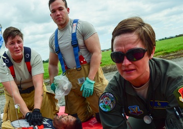 Medical personnel support bomber mission