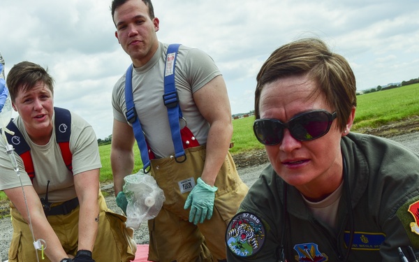 Medical personnel support bomber mission