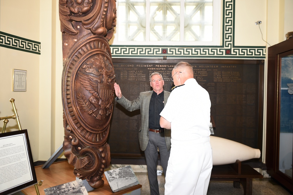 Vice Admiral Forrest Faison Surgeon General and Chief, Bureau of Medicine and Surgery takes a tours of the Soldiers and Sailors Trust the museum
