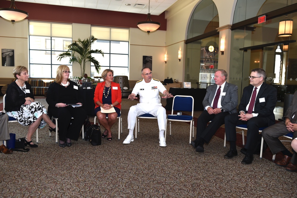 Vice Admiral Forrest Faison Surgeon General and Chief, Bureau of Medicine and Surgery speaks with executives from Point Park University