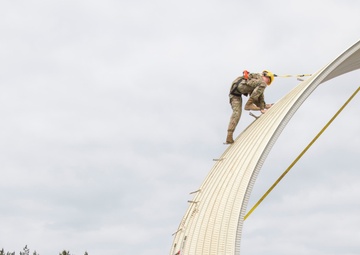 U.S. Army engineers construct a permanent structure for rotational aviation headquarters in Poland