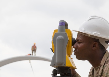 U.S. Army engineers construct a permanent structure for rotational aviation headquarters in Poland