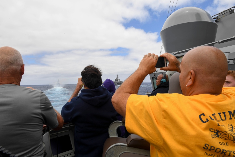 USS Wayne E. Meyer Tigers Watch USS Lake Champlain Shoot 5&quot; Gun