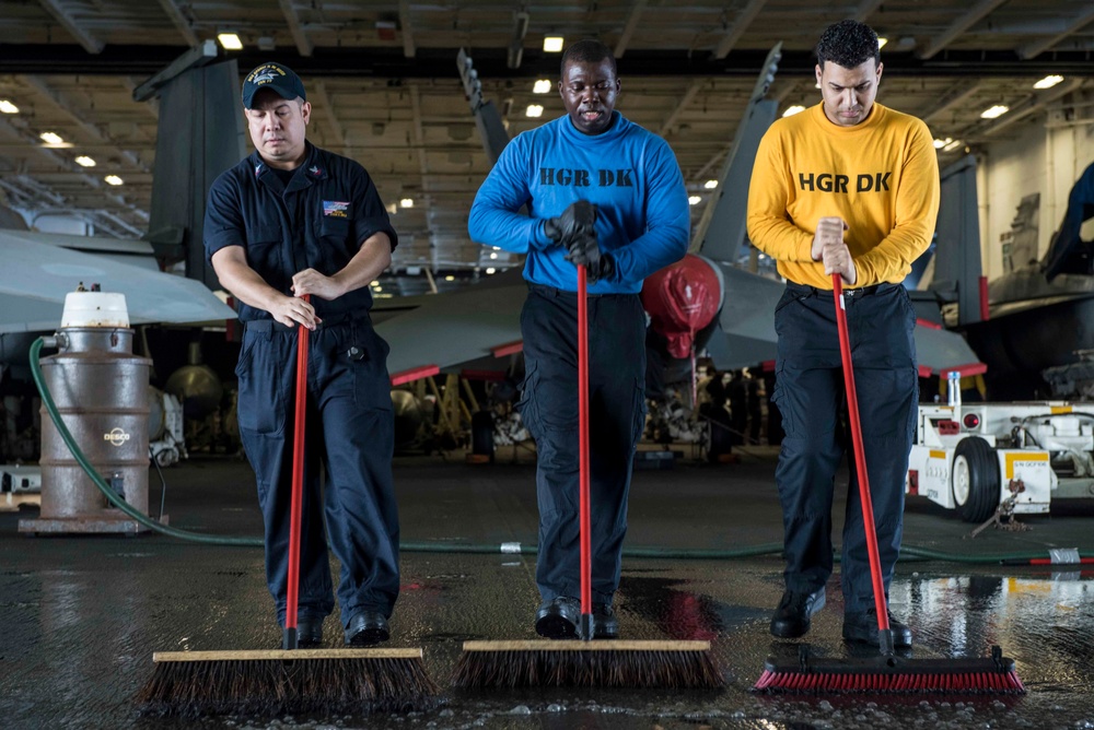 GHWB is the flagship of Carrier Strike Group (CSG) 2, which is comprised of the staff of CSG-2, GHWB, the nine squadrons and staff of Carrier Air Wing (CVW) 8, Destroyer Squadron (DESRON) 22 staff and guided-missile destroyers USS Laboon (DDG 58) and USS