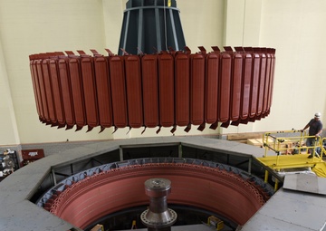 Crew installs 249-ton hydropower rotor at Center Hill Dam