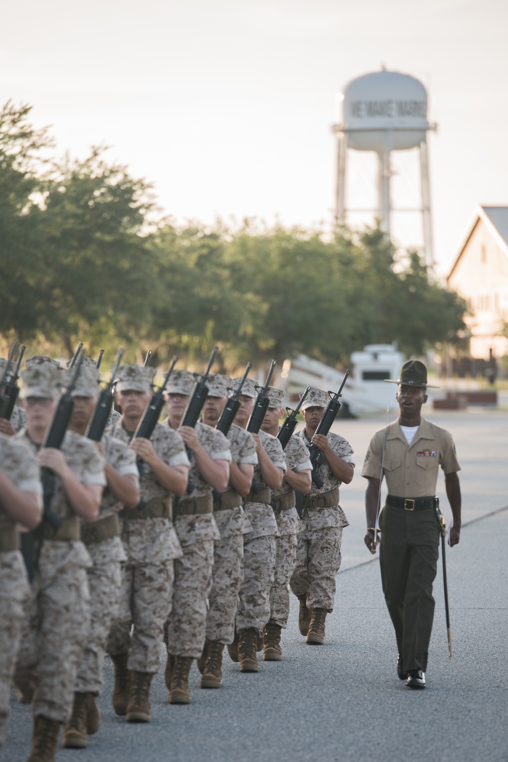 Marine recruits demonstrate discipline through drill on Parris Island