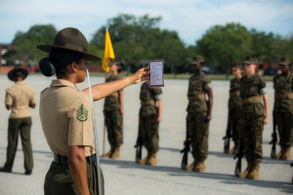 Marine recruits demonstrate discipline through drill on Parris Island