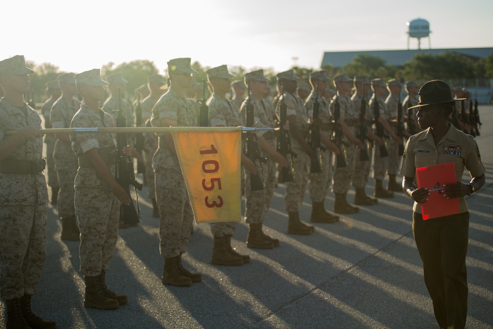 Marine recruits demonstrate discipline through drill on Parris Island