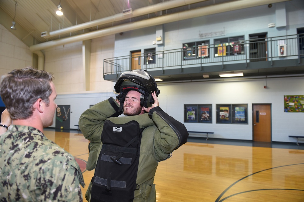 Wearing a bomb suit