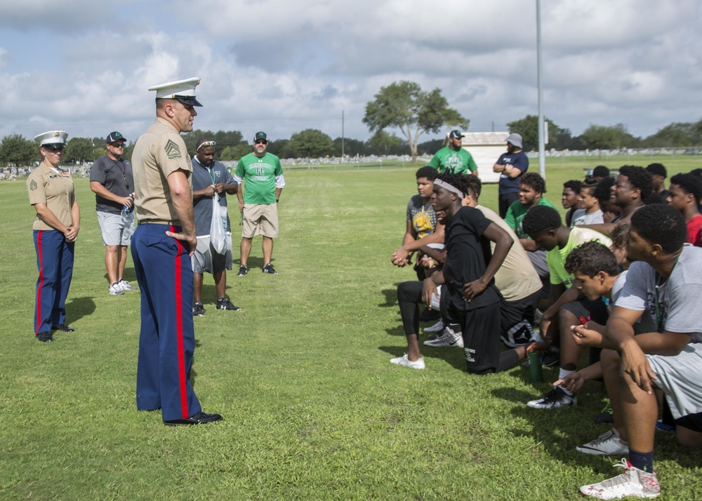 RSS Winter Haven Marines speak with high school football players