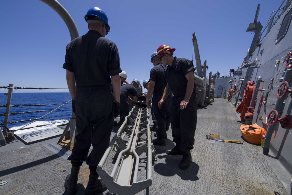 Sailors Load a MK 46 torpedo aboard USS Shoup