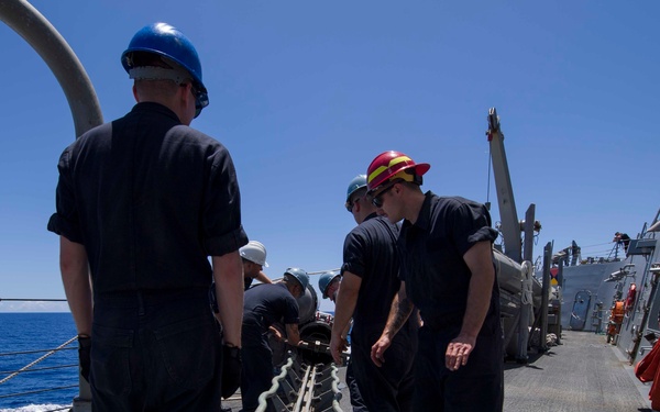 Sailors Load a MK 46 torpedo aboard USS Shoup