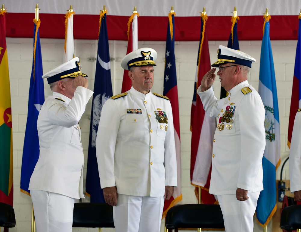 Coast Guard admiral's pass the watch at Change of Command Ceremony