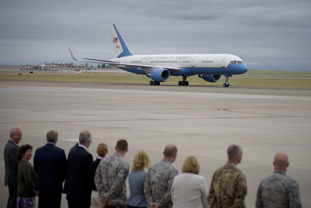 Vice President Mike Pence and Secretary of the Air Force Heather Wilson lands at Peterson AFB