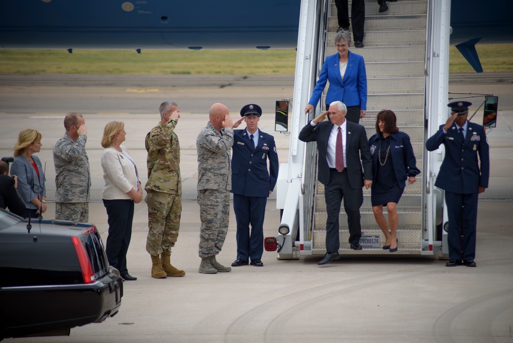 Vice President Mike Pence and Secretary of the Air Force Heather Wilson lands at Peterson AFB