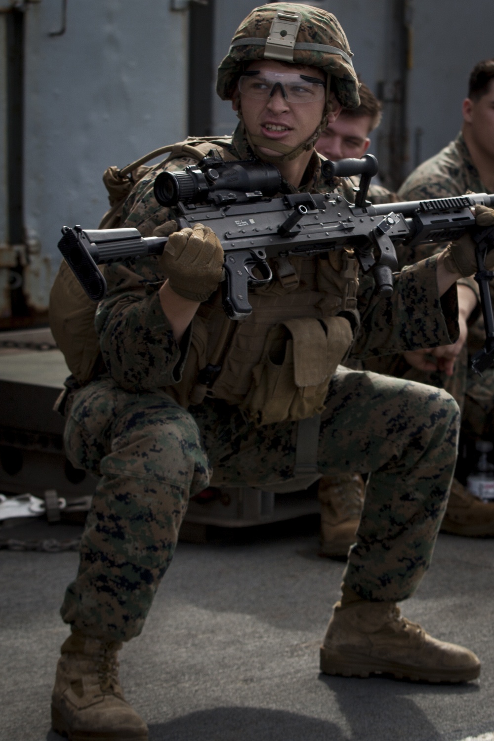 BLT Marines conduct combat conditioning marksmanship aboard BHR
