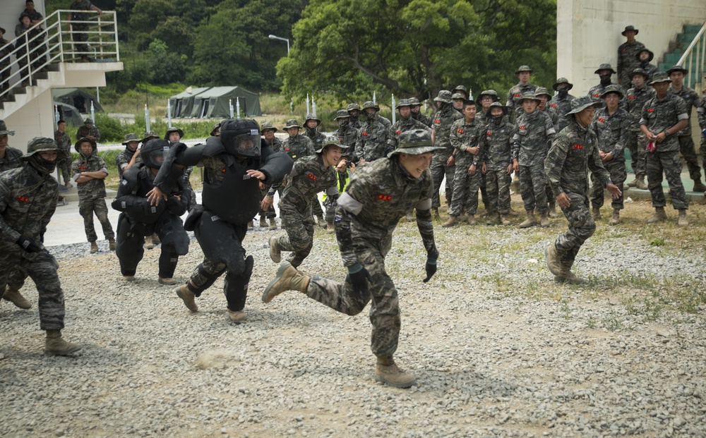 U.S. Marines, Republic of Korea Marines rehearse non-lethal crowd control tactics in South Korea