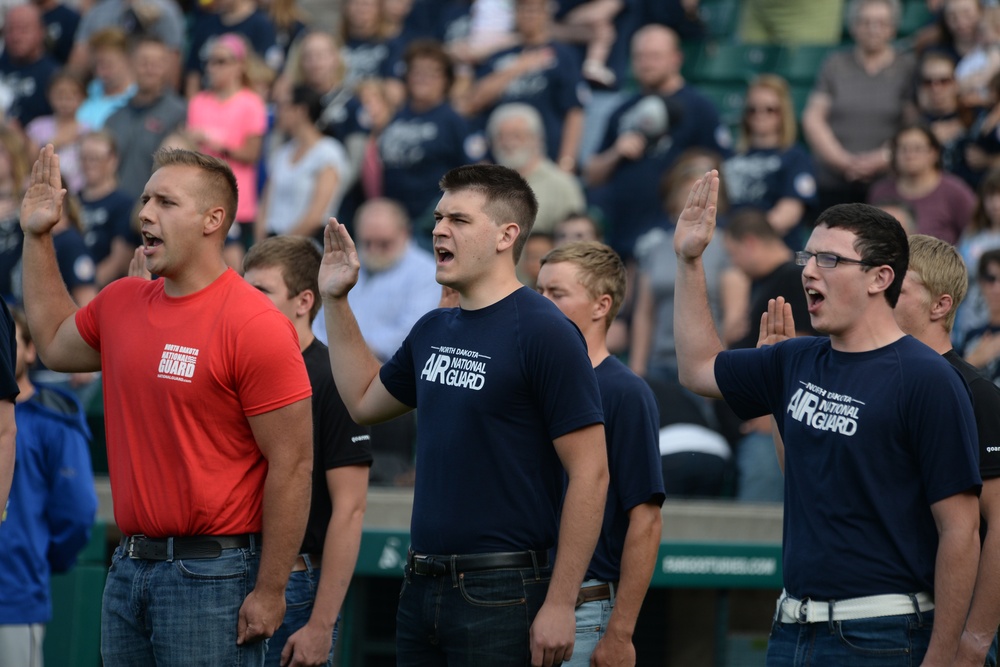 Military appreciation night at FM Redhawks baseball game, Fargo, N.D.