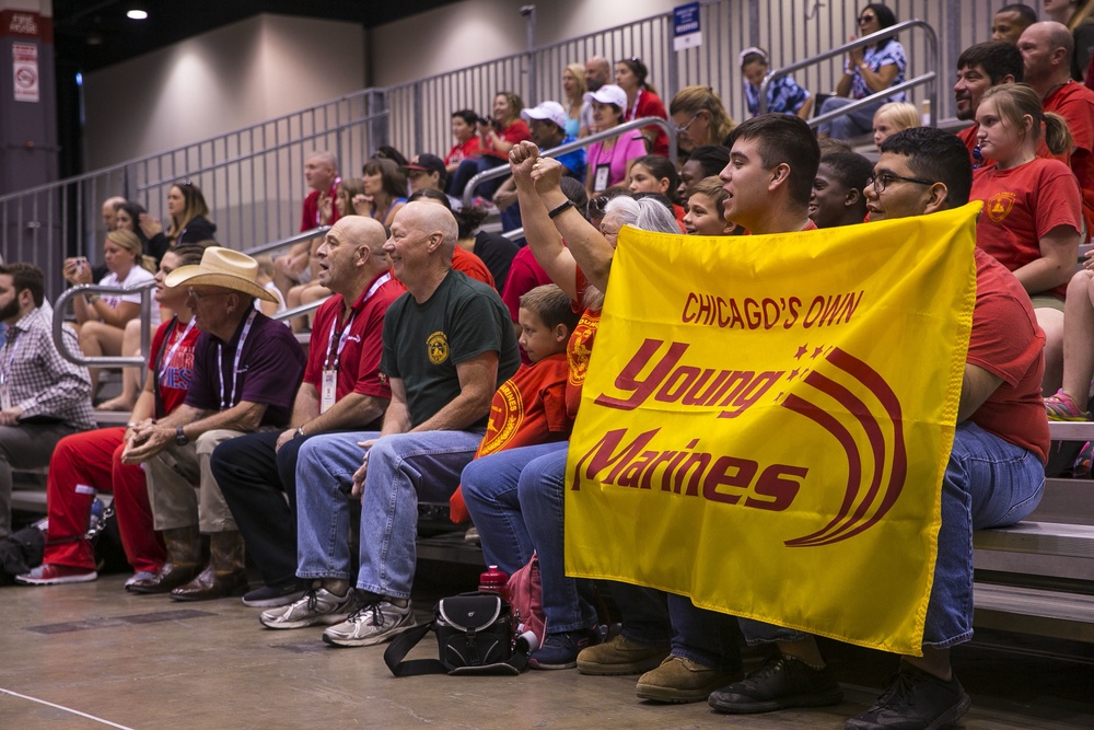 Young Marines cheer for Team Marine Corps