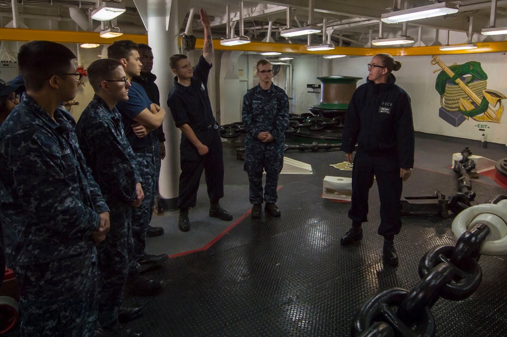 Sailors aboard USS Bonhomme Richard (LHD 6) Conduct Sea and Anchor Detail While Departing Sydney