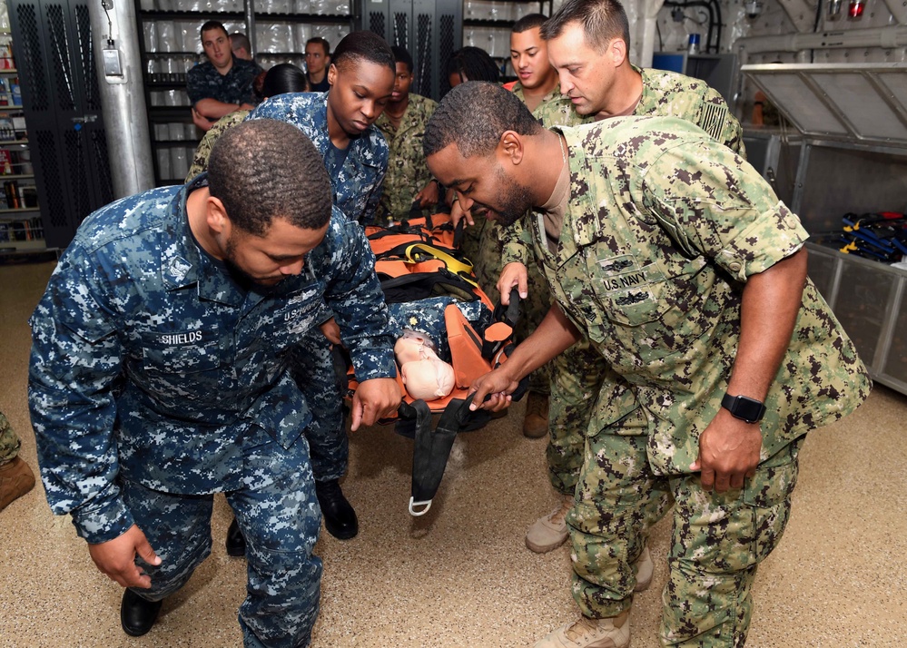 Sailors Conduct Stretcher Bearer Training Aboard USNS Spearhead (T-EPF 1)