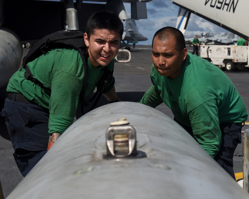 Sailors Attach Fuel Pod Cover