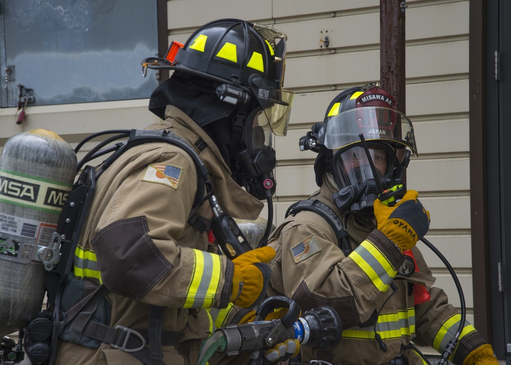 35th CES firefighter conduct live-fire demonstration