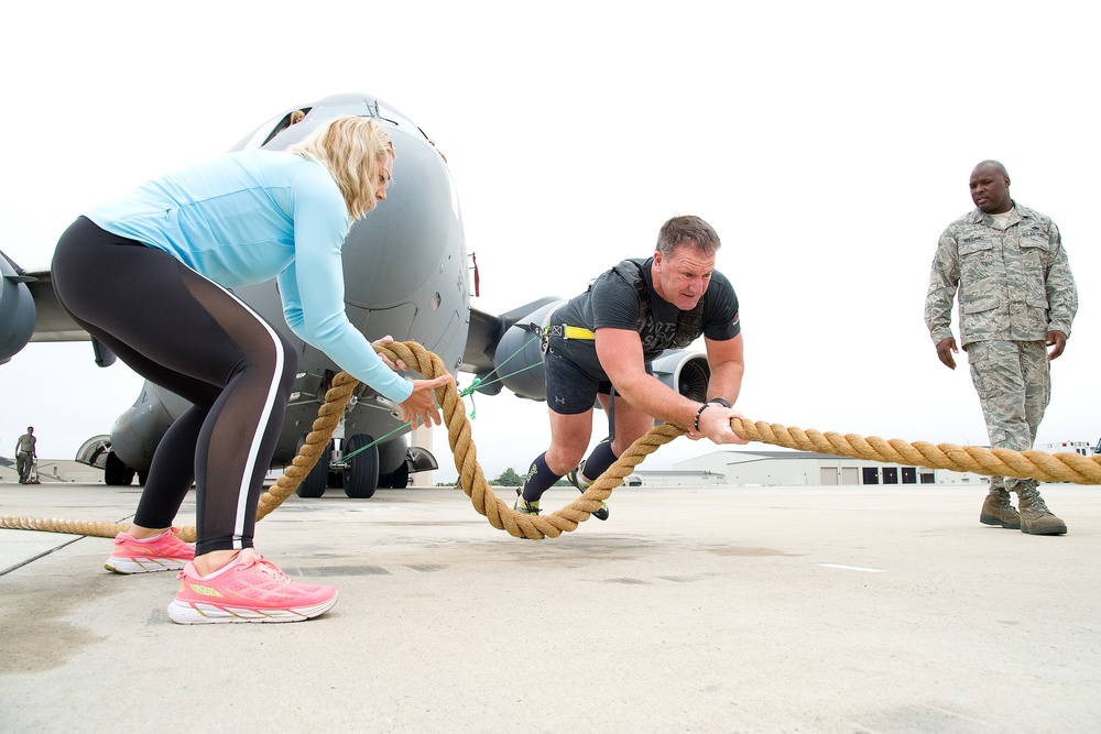 Snapshot: Australian strongman practices pulling a C-17