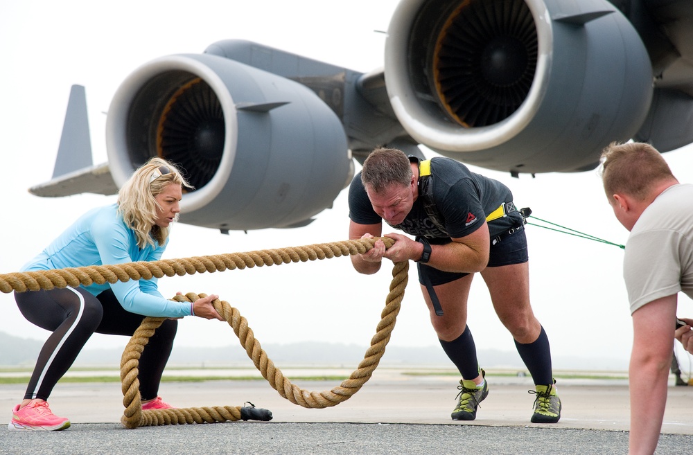 Snapshot: Australian strongman practices pulling a C-17