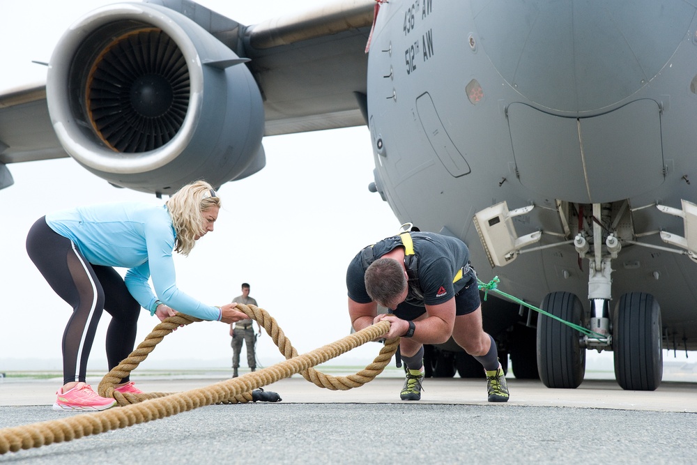 Snapshot: Australian strongman practices pulling a C-17