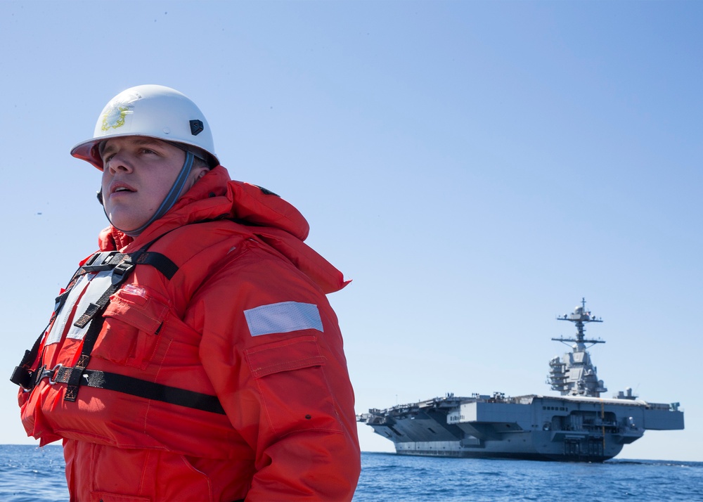 PCU Gerald R. Ford (CVN 78) Performs Ridged Inflatable Boat (RIB) Training