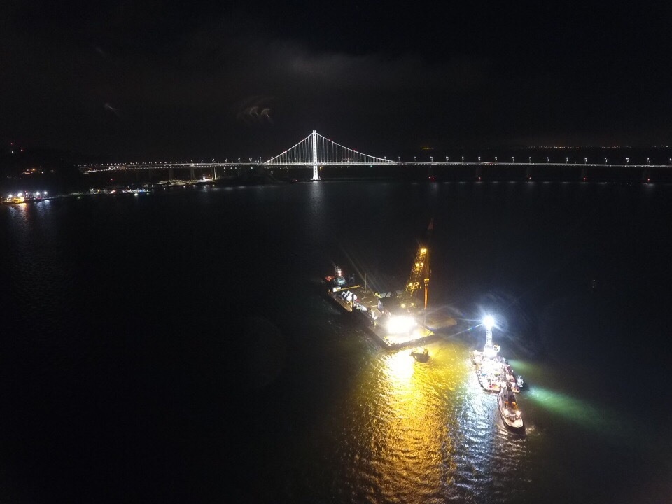 Sunken barge sections raised from San Francisco Bay