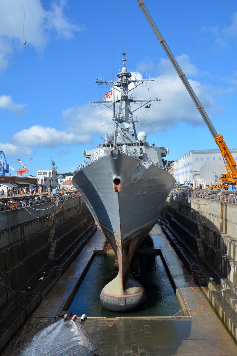USS Fitzgerald (DDG 62) sits in Dry Dock 4 at Fleet Activities (FLEACT) Yokosuka