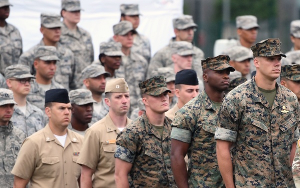 French and U.S. service members rehearse for the Military Parade on Bastille Day