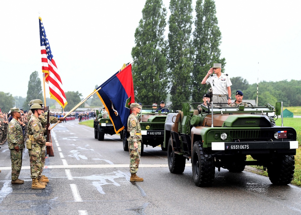 French and U.S. service members rehearse for the Military Parade on Bastille Day