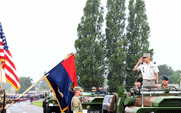 French and U.S. service members rehearse for the Military Parade on Bastille Day