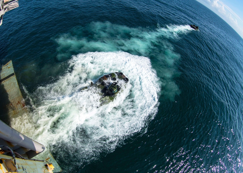 AAVs depart USS Iwo Jima during amphibious operations