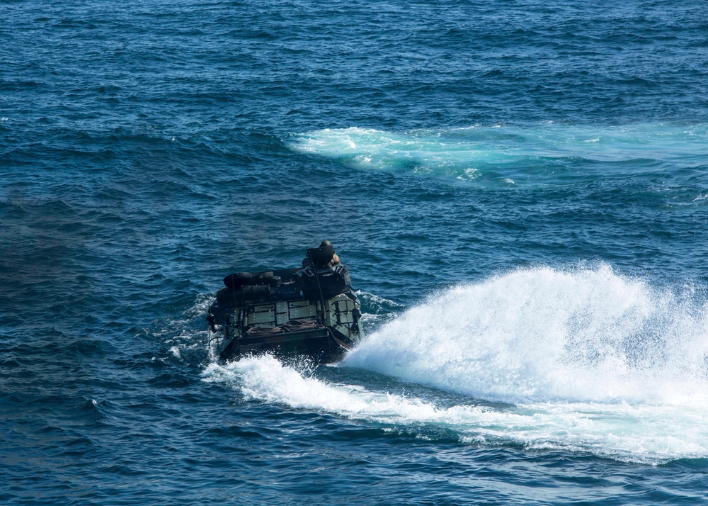 AAVs depart USS Iwo Jima during amphibious operations