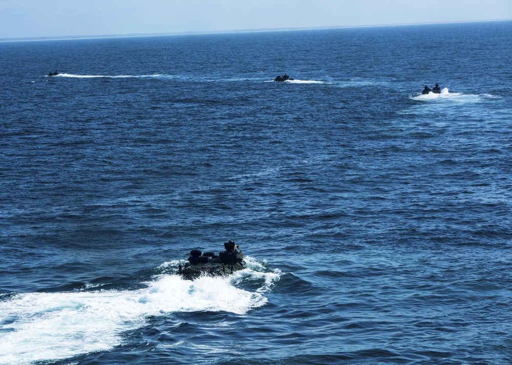 AAVs depart USS Iwo Jima during amphibious operations