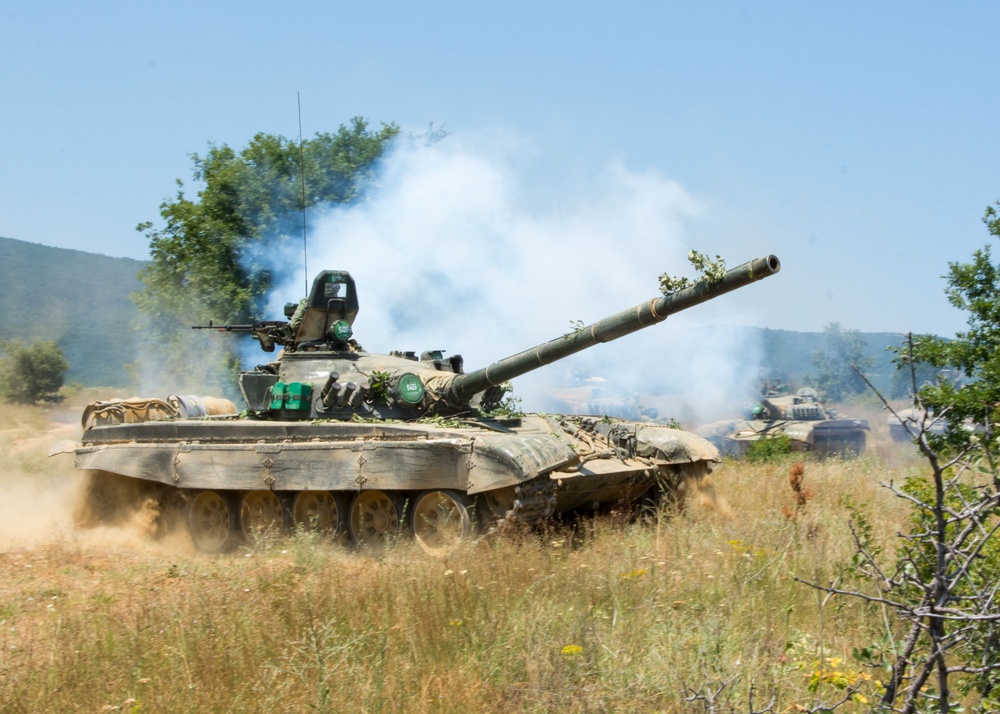 Bulgarian T-72 tanks maneuver during a training exercise, Eagle Sentinel 17